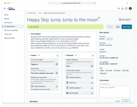 Amazon MOP — run details view
