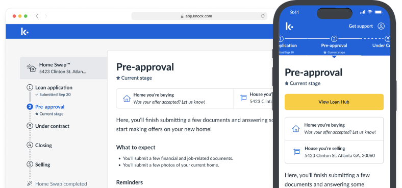 Knock borrower platform — desktop and mobile